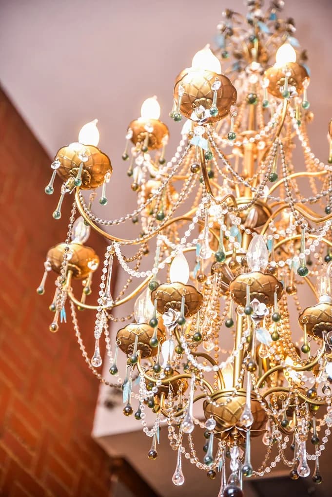 Gold crystal chandelier at Nineteen 25 Denver Private Event Venue
