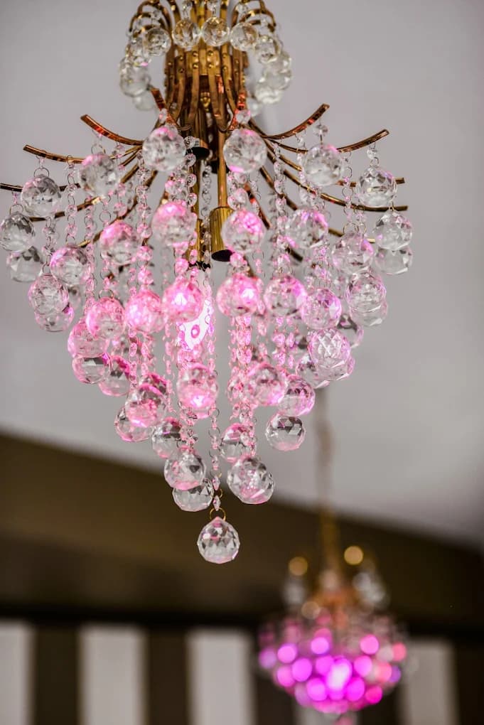 Pink crystal chandelier at Nineteen 25 Denver Private Event Venue